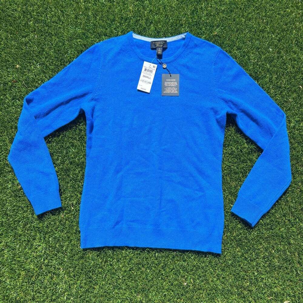 NWT Charter Club Luxury 100% Cashmere Royal Blue Crewneck 2-Ply Sweater Womens S